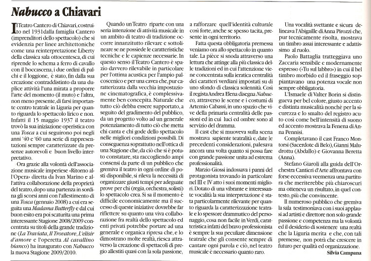 Febbraio 2010 – Articolo sul giornale L’OPERA n. 244